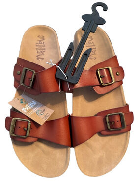Mad Love Brown/Red Leather Sandal with Buckle